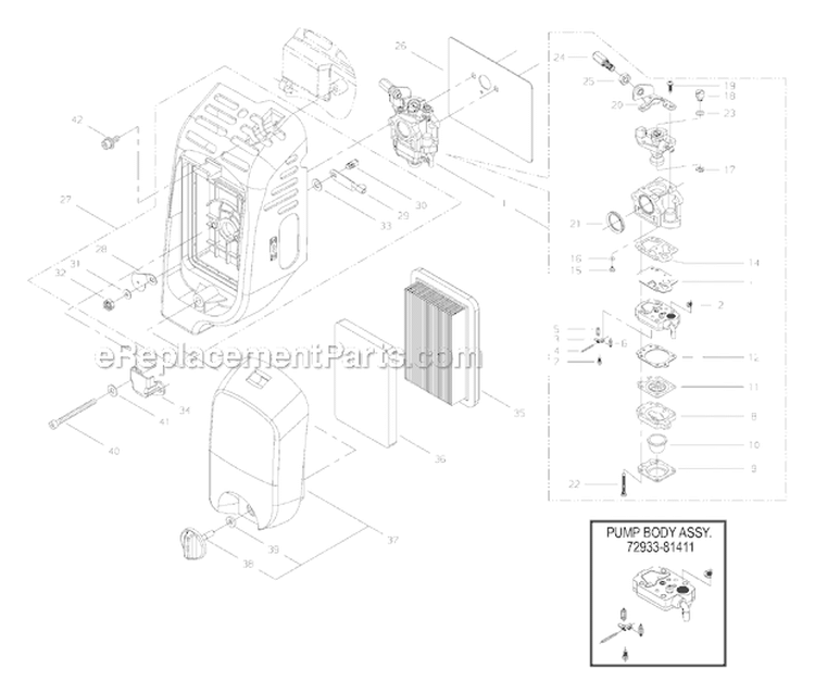 Carburetor Diagram and Parts List for EB8510RT  Shindaiwa Leaf Blower / Vacuum