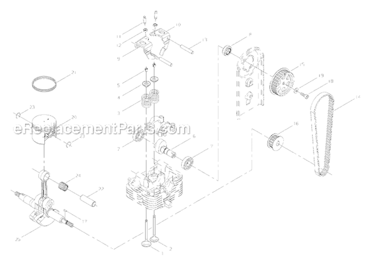 Crankshaft, Piston, Valve Train Diagram and Parts List for EB8510RT  Shindaiwa Leaf Blower / Vacuum