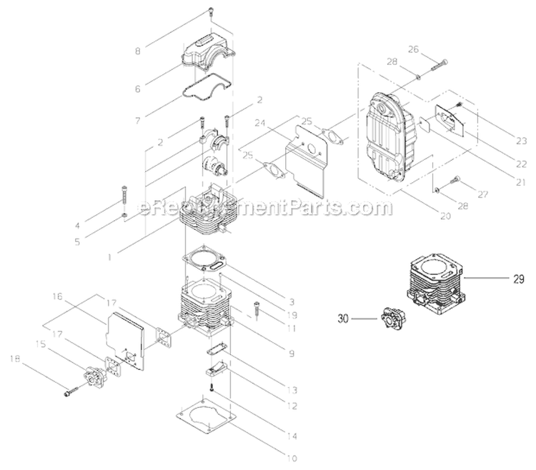 Cylinder Muffler Diagram and Parts List for EB8510RT  Shindaiwa Leaf Blower / Vacuum