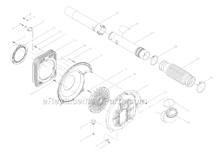 Fan Housing Diagram and Parts List for EB8510RT  Shindaiwa Leaf Blower / Vacuum
