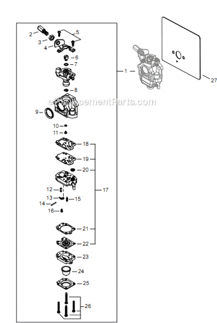 Page H Diagram and Parts List for EB854RT T14412001001 - T14412999999 Shindaiwa Leaf Blower / Vacuum