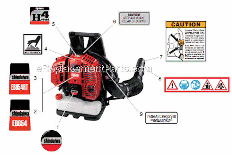 Page N Diagram and Parts List for EB854RT T14511001001 - T14511999999 Shindaiwa Leaf Blower / Vacuum