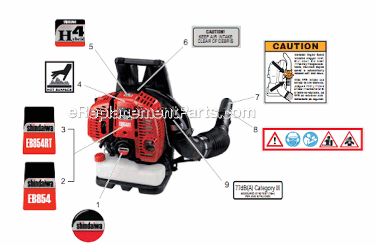 Page N Diagram and Parts List for EB854 T14112001001 - T14112999999 Shindaiwa Leaf Blower / Vacuum