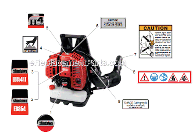 Page N Diagram and Parts List for EB854 T14211001001 - T14211999999 Shindaiwa Leaf Blower / Vacuum