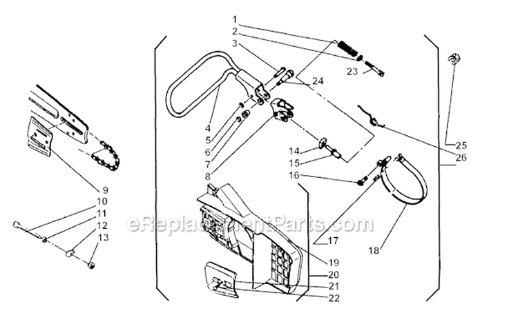 Chain Housing Diagram and Parts List for EC350  Shindaiwa Chainsaw