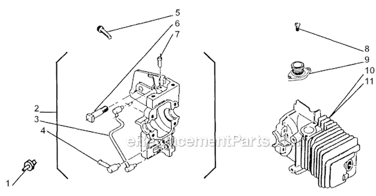 Cylinder Housing Diagram and Parts List for EC350  Shindaiwa Chainsaw