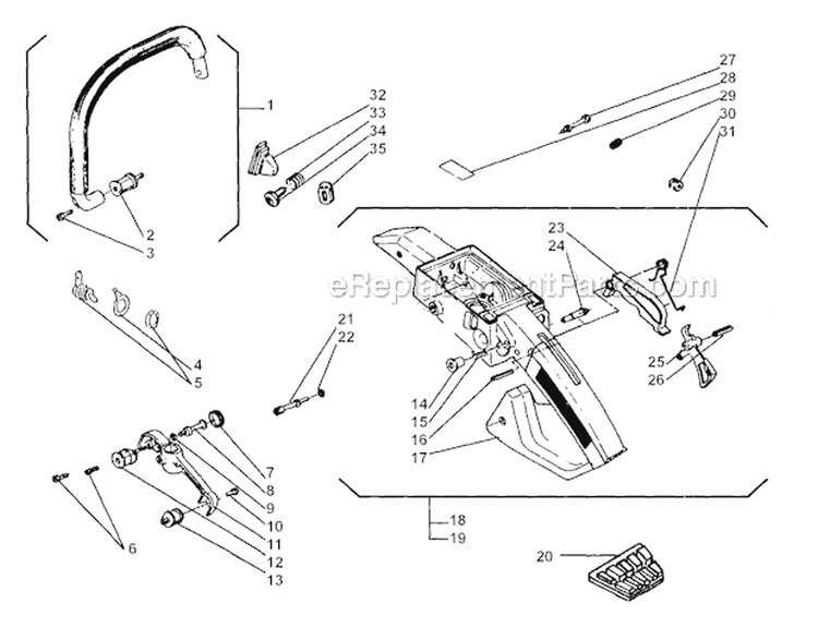 Handle Diagram and Parts List for EC350  Shindaiwa Chainsaw