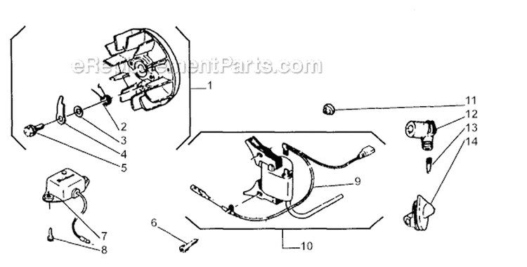 Ignition Diagram and Parts List for EC350  Shindaiwa Chainsaw
