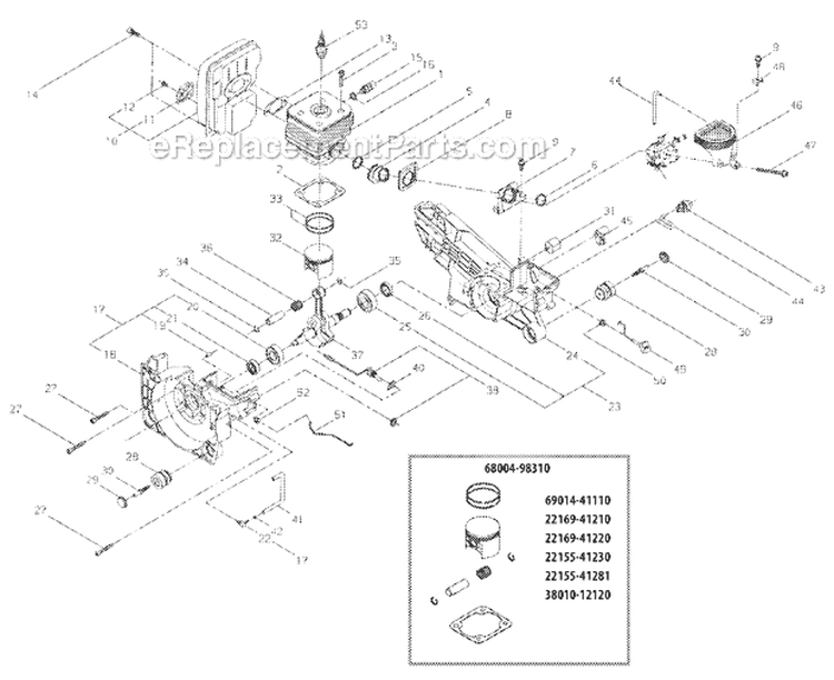 Crankcase, Cylinder, Muffler Diagram and Parts List for EC7500  Shindaiwa Chainsaw