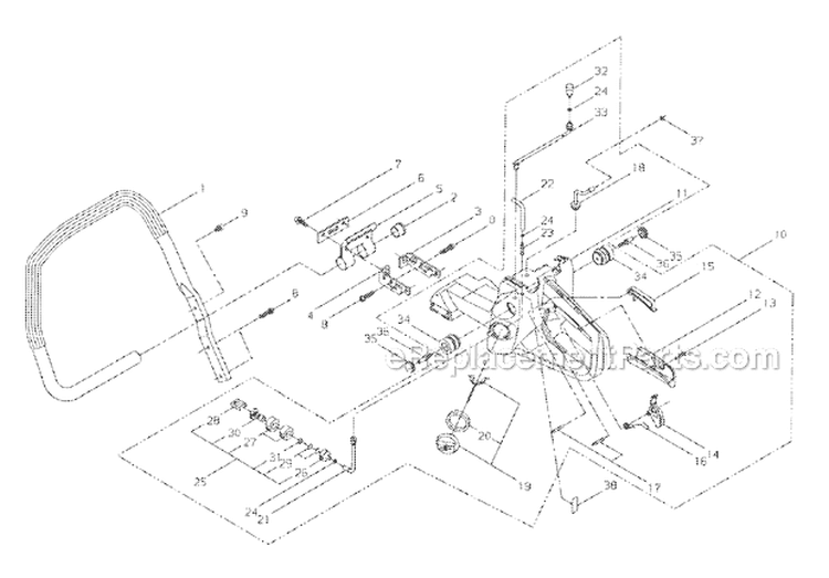 Handle, Throttle Lever Diagram and Parts List for EC7500  Shindaiwa Chainsaw
