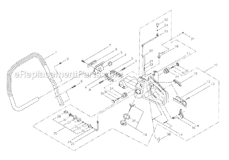 Handle, Throttle Lever Diagram and Parts List for EC7600  Shindaiwa Chainsaw