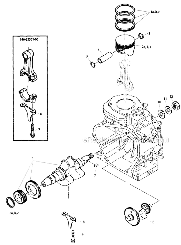 Crankshaft, Piston Diagram and Parts List for EGR6000  Shindaiwa Generator