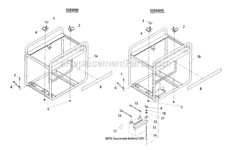 Frame Diagram and Parts List for EGR6000  Shindaiwa Generator