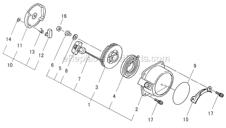 Starter Diagram and Parts List for ES726 9029001-9039900 Shindaiwa Sprayer