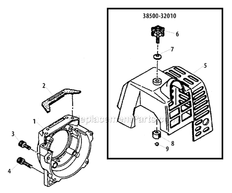 Fan Cover, Cylinder Cover Diagram and Parts List for ES726  Shindaiwa Sprayer