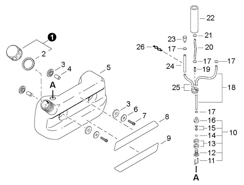 Fuel Tank Diagram and Parts List for EB500 P30236000000 - P30236999999 Shindaiwa Leaf Blower / Vacuum