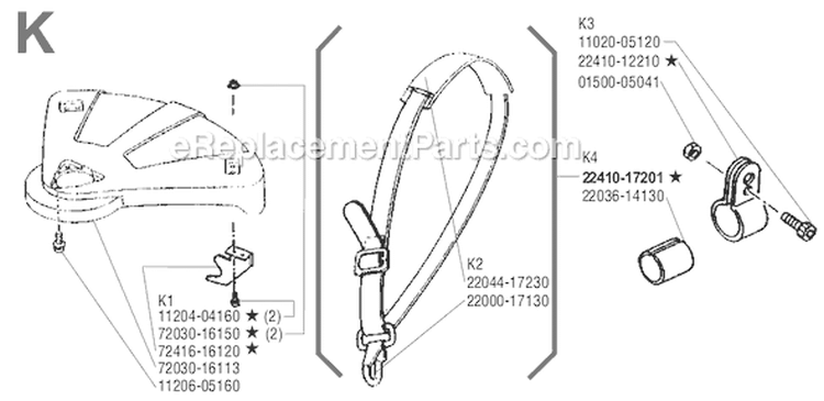 Page K Diagram and Parts List for F230  Shindaiwa Trimmer