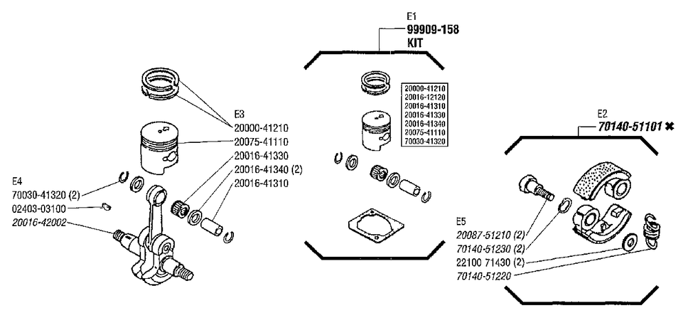 Clutch, Piston Diagram and Parts List for C230 20000303 - 20999999 Shindaiwa Brush Cutter