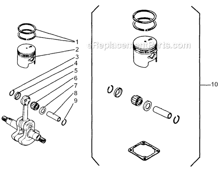 Piston Assembly Diagram and Parts List for GP25  Shindaiwa Water Pump