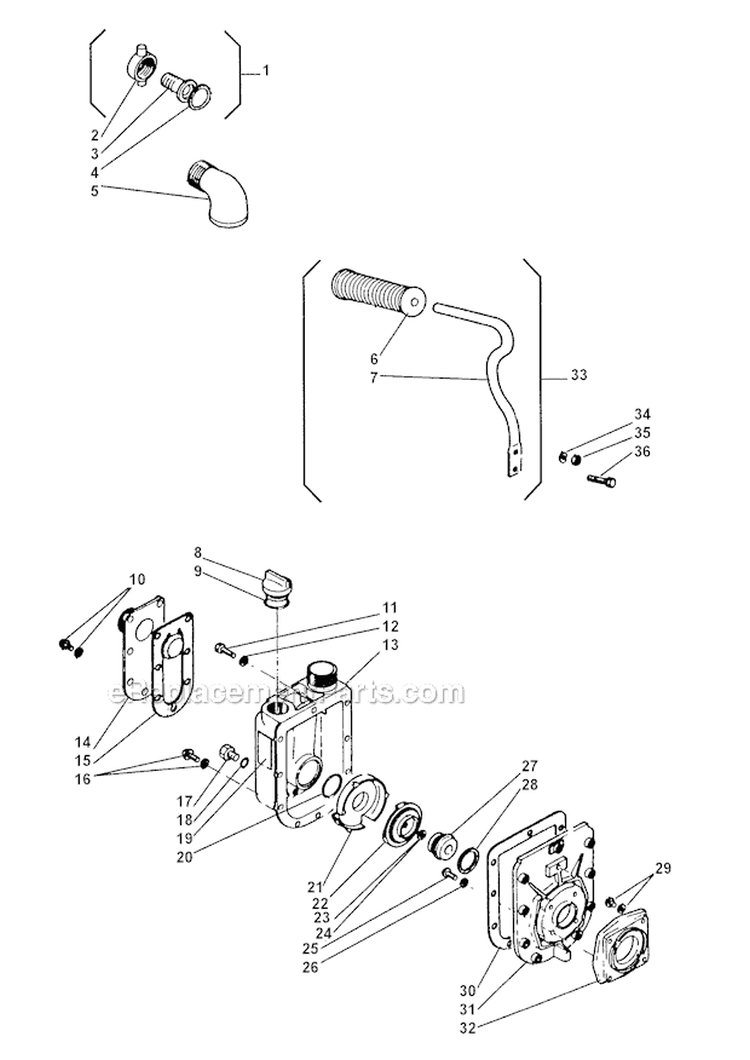 Pump Assembly Diagram and Parts List for GP25  Shindaiwa Water Pump