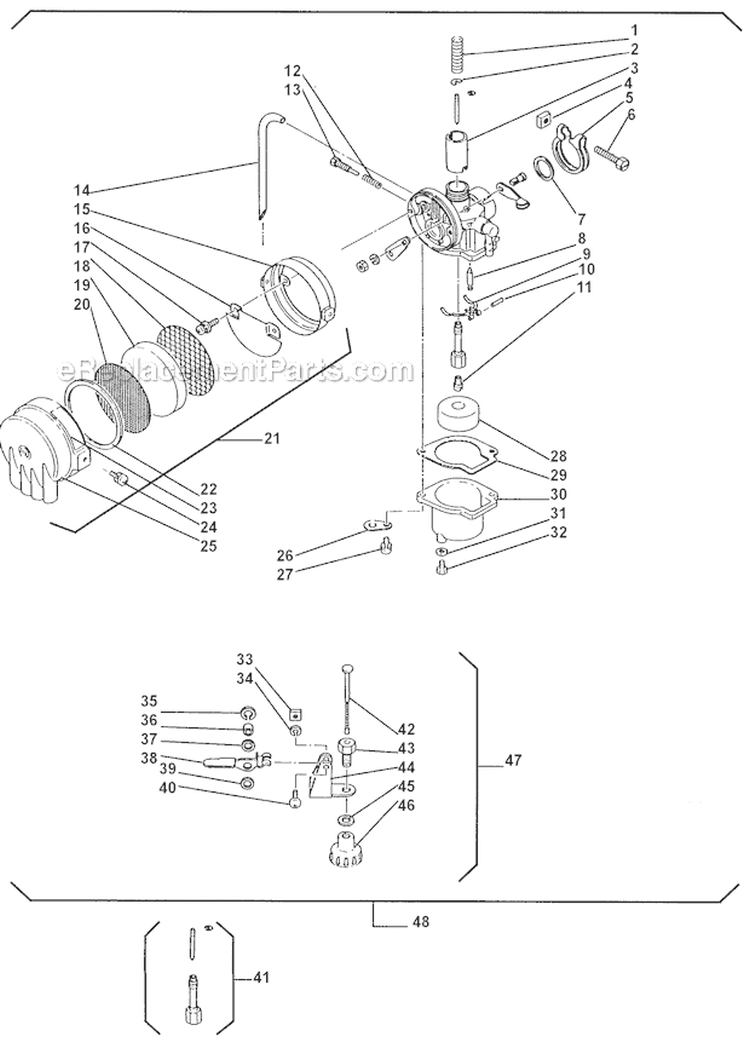 Carburetor Diagram and Parts List for GP45  Shindaiwa Water Pump