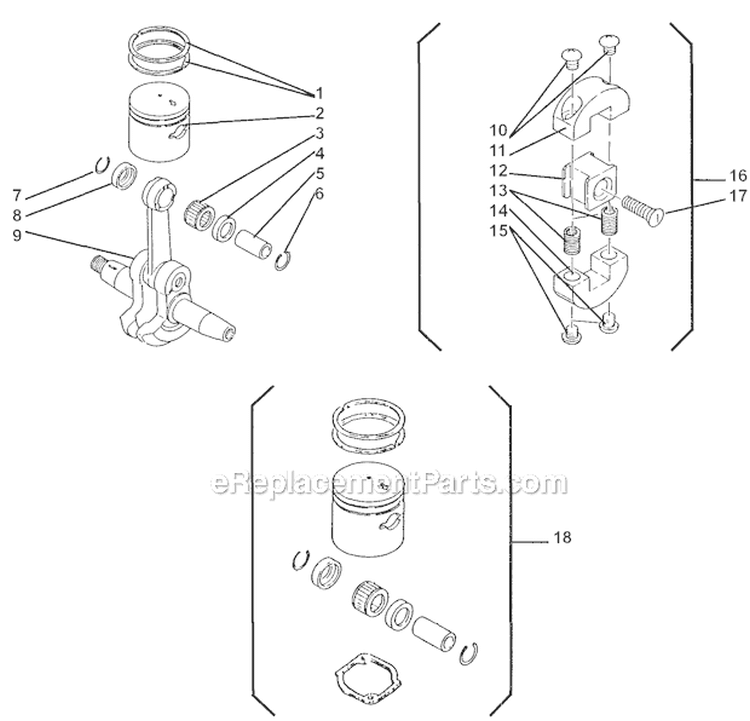 Piston Assembly Diagram and Parts List for HT20  Shindaiwa Hedge Trimmer