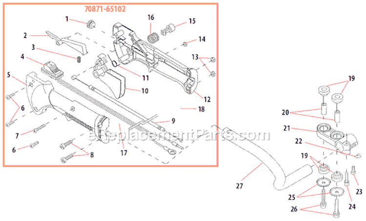 Page K Diagram and Parts List for HT231  Shindaiwa Hedge Trimmer