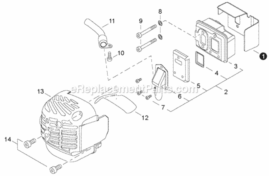 Exhaust Diagram and Parts List for HT232 T25113001001 - T25113999999 Shindaiwa Hedge Trimmer