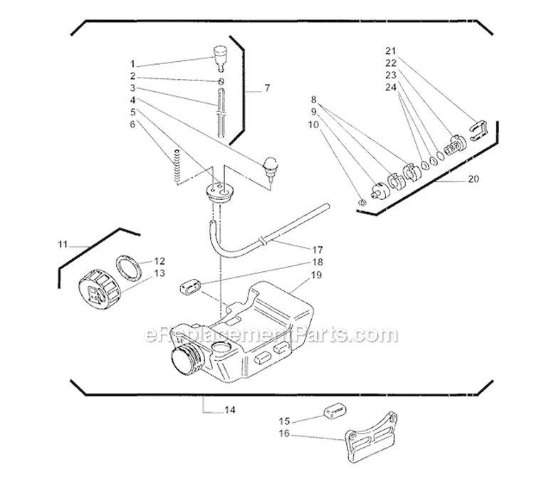 Fuel Tank Diagram and Parts List for LE250  Shindaiwa Edger