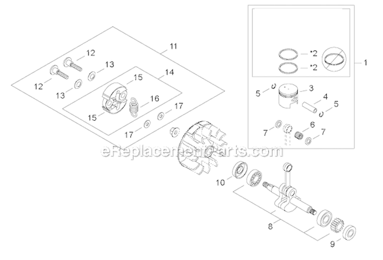 Clutch Shoe, Piston Diagram and Parts List for LE2510  Shindaiwa Edger