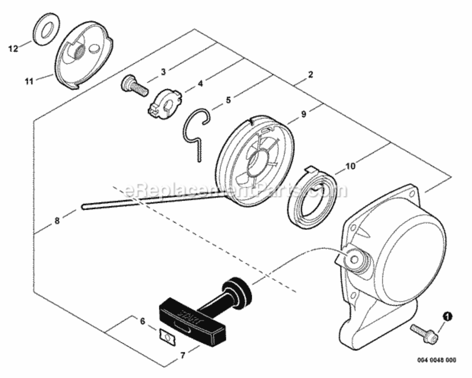 Starter Diagram and Parts List for LE254 T13311001001 - T13311999999 Shindaiwa Edger