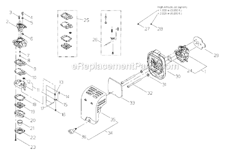 Air Cleaner, Carburetor Diagram and Parts List for M2510  Shindaiwa Trimmer