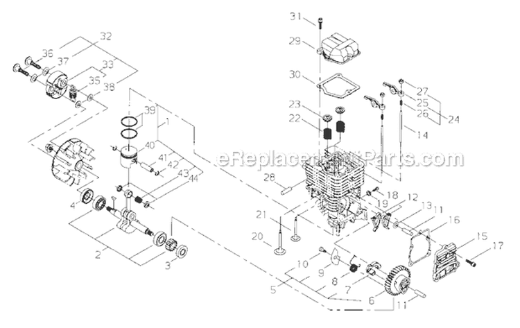 Clutch, Crankshaft, Valve Train, Piston Diagram and Parts List for M2510  Shindaiwa Trimmer