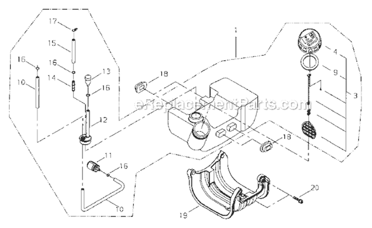 Fuel Tank Diagram and Parts List for M2510  Shindaiwa Trimmer