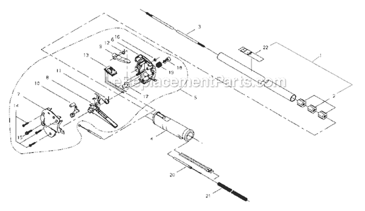 Outer Tube, Throttle Lever Diagram and Parts List for M2510  Shindaiwa Trimmer