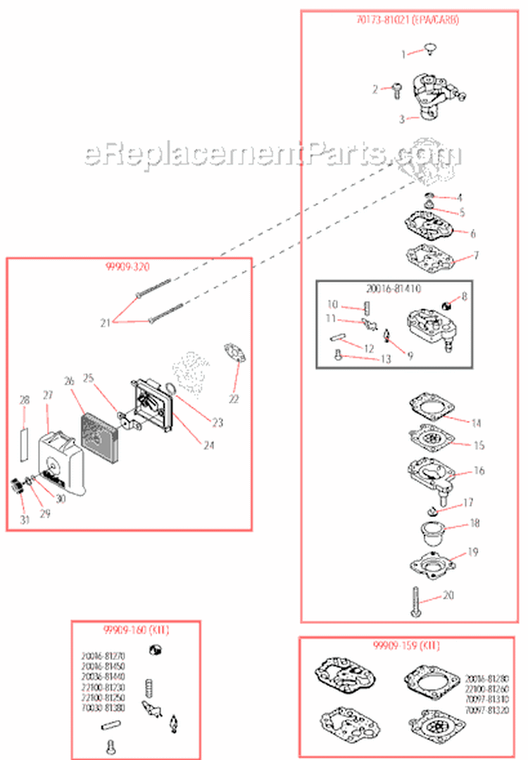 Page K Diagram and Parts List for P230  Shindaiwa Pole Saw