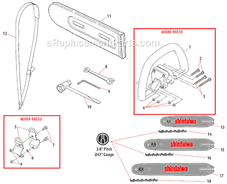 Page G Diagram and Parts List for P231  Shindaiwa Pole Saw