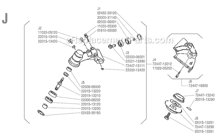 Page J Diagram and Parts List for RC-45  Shindaiwa Brush Cutter