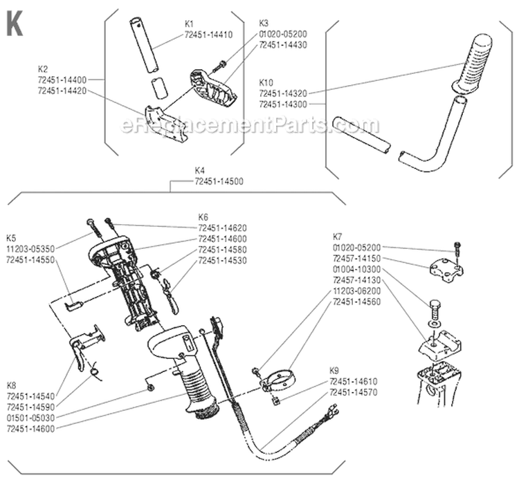 Page K Diagram and Parts List for RC-45  Shindaiwa Brush Cutter
