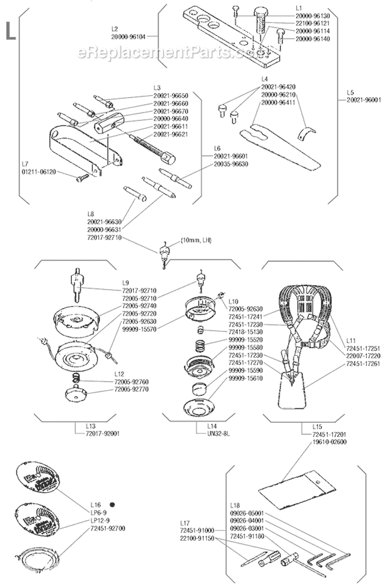 Page L Diagram and Parts List for RC-45  Shindaiwa Brush Cutter