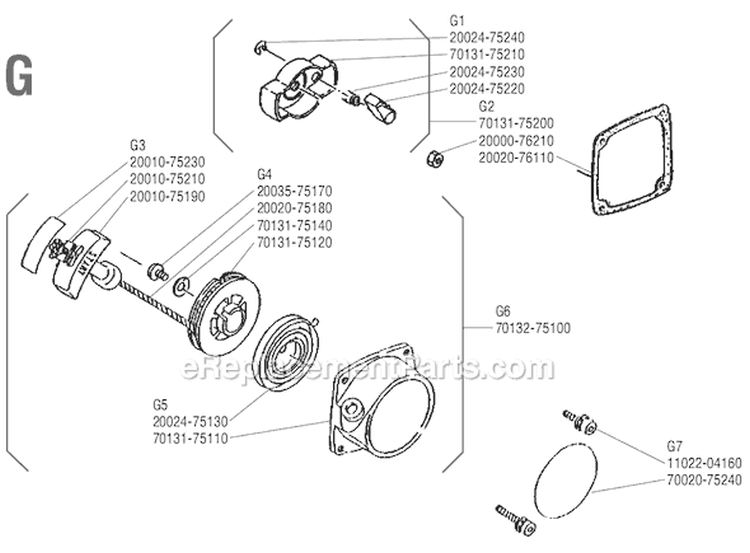 Page G Diagram and Parts List for RC-45  Shindaiwa Brush Cutter