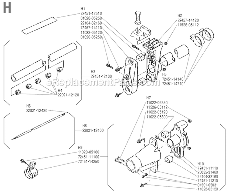 Page H Diagram and Parts List for RC-45  Shindaiwa Brush Cutter