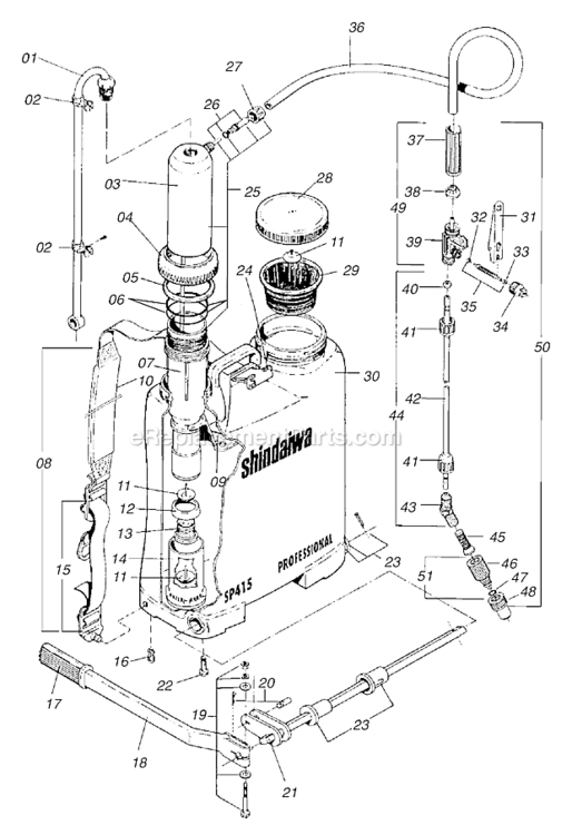 Page A Diagram and Parts List for SP415 198697L3 Shindaiwa Sprayer