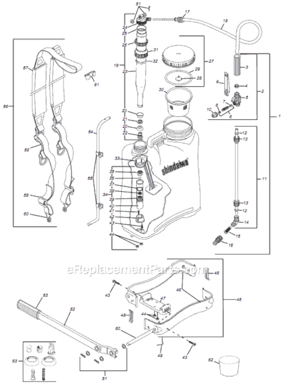 Page A Diagram and Parts List for SP518  Shindaiwa Sprayer