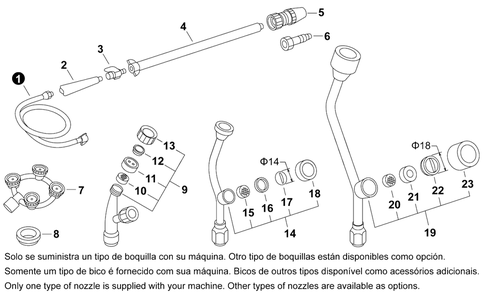 Nozzles, Wand Diagram and Parts List for ES800 H05120001001 - H05120999999 Shindaiwa Sprayer