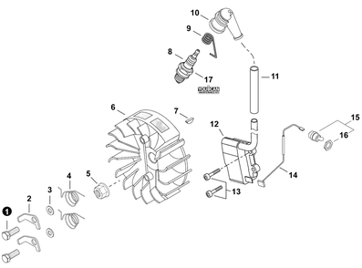 Ignition Diagram and Parts List for 492 C83615001001 - C83615999999 Shindaiwa Chainsaw