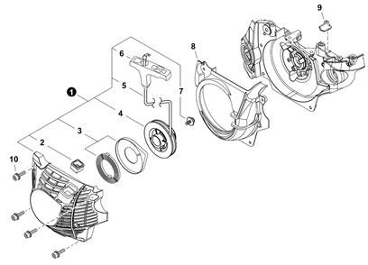 Recoil Starter Diagram and Parts List for 492 C83615001001 - C83615999999 Shindaiwa Chainsaw