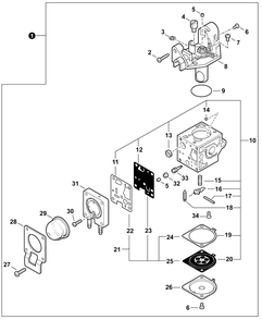 Carburetor Diagram and Parts List for FH235 T47914001001 - T47914999999 Shindaiwa Hedge Trimmer