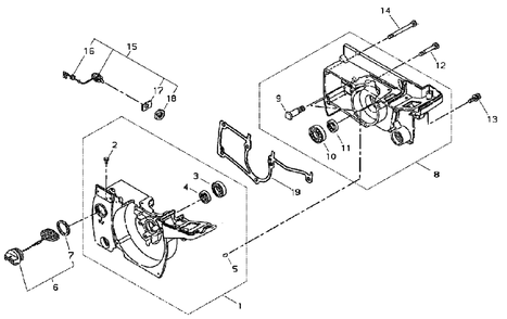 Crankcase Diagram and Parts List for 360EMC 20001001 - 20999999 Shindaiwa Chainsaw