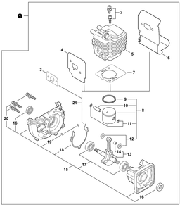 Part Location Diagram of SB1107 Shindaiwa Short Block